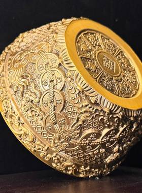 黄森舍铜铜钱双龙聚盆厅摆件五福双龙客见描述宝公司工艺开业乔迁