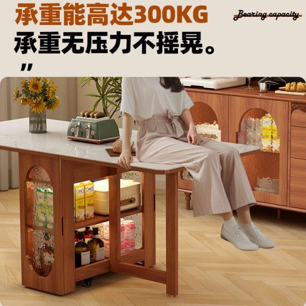 中古风实木岩板折叠饭桌可移动小户型家用不占空间的餐桌带电磁炉,淘宝优惠券,粉丝福利购,淘宝优惠卷
