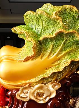 玉白菜百财有鱼摆件聚宝盆家居玄关装饰客厅电视柜开业乔迁礼品