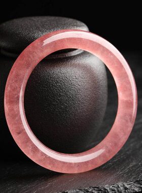 草莓晶手镯水晶天然女条桃花鸽圆冰种镯子红血红招细款饰品礼物镯