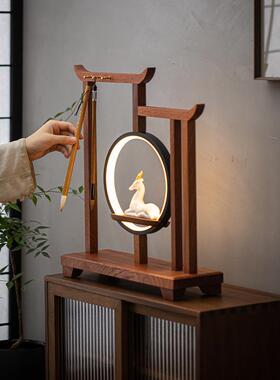 新中式摆件创意灯圈禅意酒店玄关客厅电视柜装饰中秋开业乔迁礼品