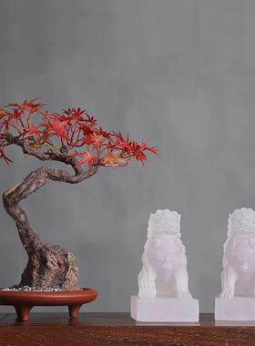 新中式磨砂透明狮子摆件书房玄关酒柜博古架装饰样板房售楼部摆设