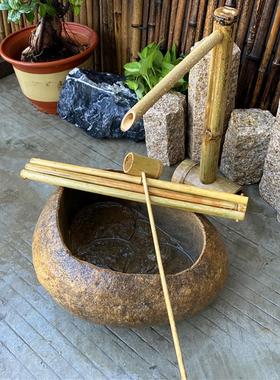 户外鱼缸石槽天然鹅卵石水景钵流水钵石盆花盆日式流水石庭院