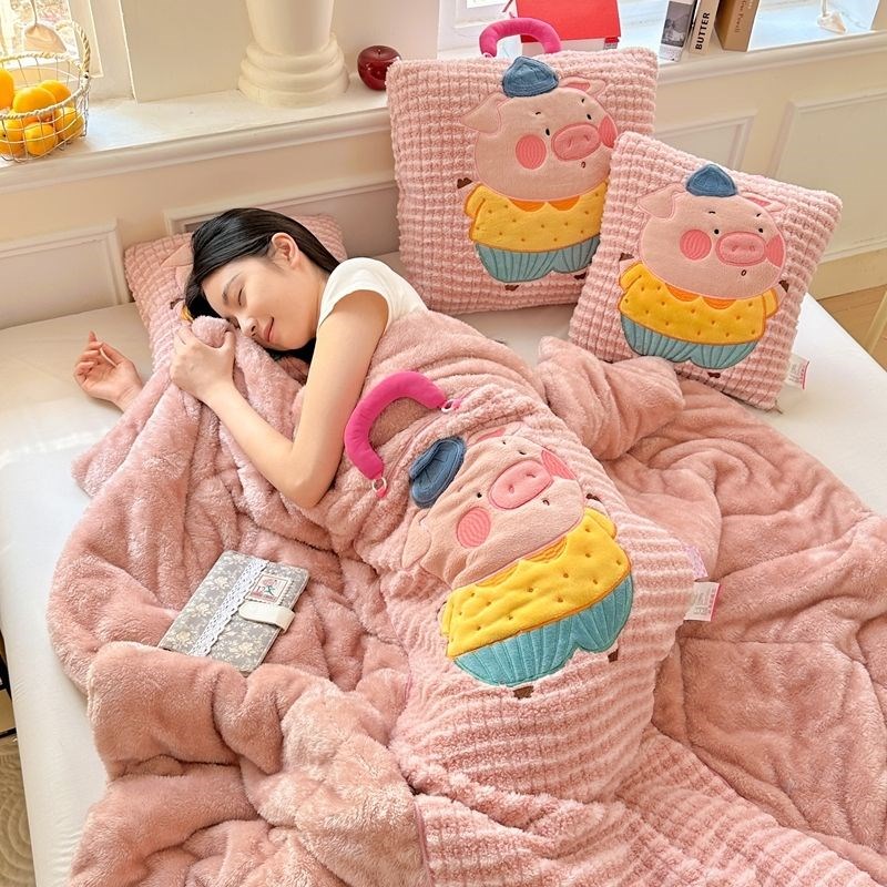 牛奶绒抱枕被子两用学生午休加厚汽车H折叠枕头午睡毯子二合一靠 - 图0