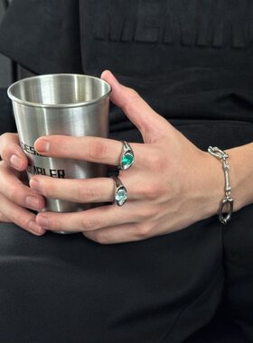 SAZ 荷鲁斯之眼湖水蓝祖母绿宝石情侣对戒冷淡风高级感戒指男女款