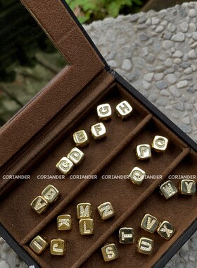 香菜商店【自定含义】复古DIY26字母金色骰子项链锁骨链男女