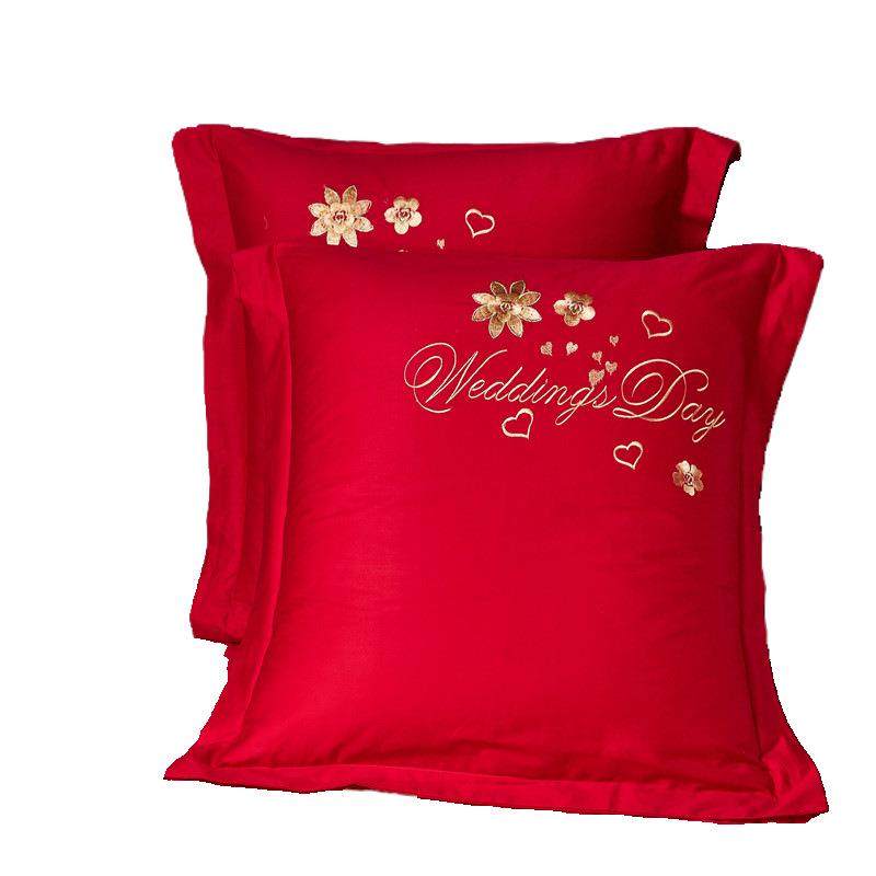 结婚靠垫大红纯棉刺绣床上抱枕芯套婚庆房嫁礼喜庆头枕60*60一对,淘宝优惠券,粉丝福利购,淘宝优惠卷