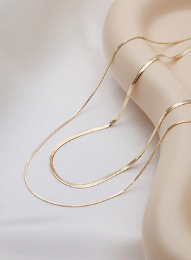高级感气质双层项链2022年新款女纯银锁骨链小众金色颈链简约饰品