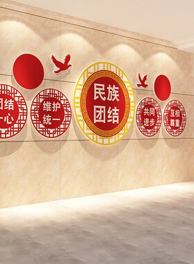 民族团结文化墙贴三个尊重意识五个认同标语学校党建环创少数民族