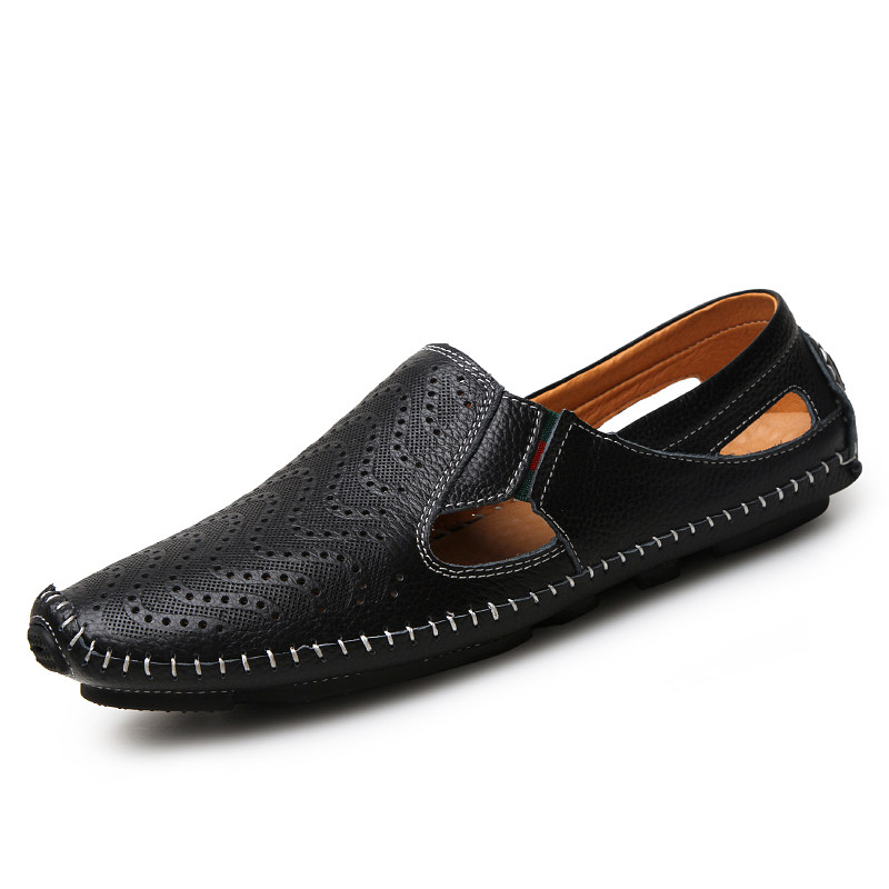 男士凉鞋2020新款真皮夏季男装凉皮鞋潮休闲透气开车鞋镂空豆豆鞋,淘宝优惠券,粉丝福利购,淘宝优惠卷