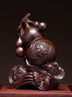 黑檀木雕福禄有余葫芦摆件实木家居客厅办公室电视柜装饰贺寿礼品