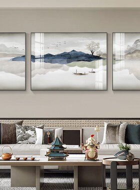 福字客厅装饰画新中式沙发背景墙挂画现代简约壁画寓意好的三联画