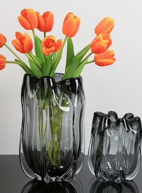 北欧现代加厚琉璃大花瓶玻璃花器摆件餐桌玄关柜客厅电视柜摆设