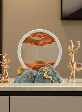 招财鹿流沙画沙漏摆件轻奢高档家居客厅酒柜电视柜办公室桌装饰品