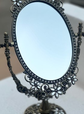 西洋古董风合金雕花镶q钻首饰盒化妆镜相框复古工艺品家居装饰摆