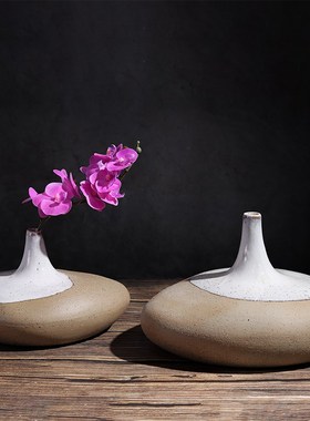 中式禅意鹅卵石粗陶麻点s陶瓷工艺品花插摆件家居样板房软装饰品