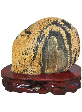 正宗泰山景区泰山l石原石入户玄关办公室靠山石实木摆件泰山石敢