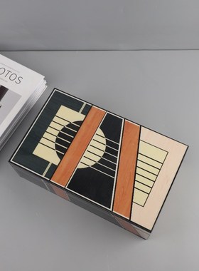 欧式轻奢几何彩盒钢琴烤漆木质首饰收G纳盒摆件卧室玄关家居装饰