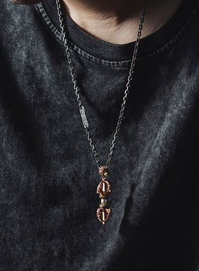 S925银金刚降魔杵吊坠男士藏式转I运手把件个性车载饰品挂件