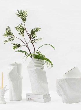 新中式几何褶皱陶瓷花器摆件w客厅样间售楼处酒柜玄关桌面花瓶摆