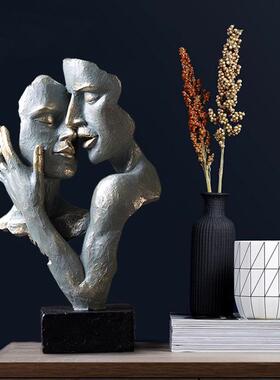 沉默是金抽象艺术办人脸面具品摆件轻奢创意简公约装饰室AQJ工艺