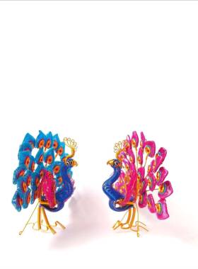 开屏件凤凰，彩色铝线手凰编制，凤模型工，家居摆无装饰，旅游纪