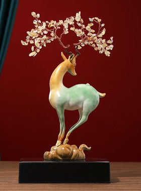 一路生花纯铜梅花鹿摆件装u饰客厅酒柜电视柜家居饰品乔迁之喜礼