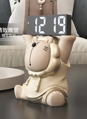 奶油风熊智能电子时钟客厅玄关卧室床头钟表摆Q件摆放式电子钟闹