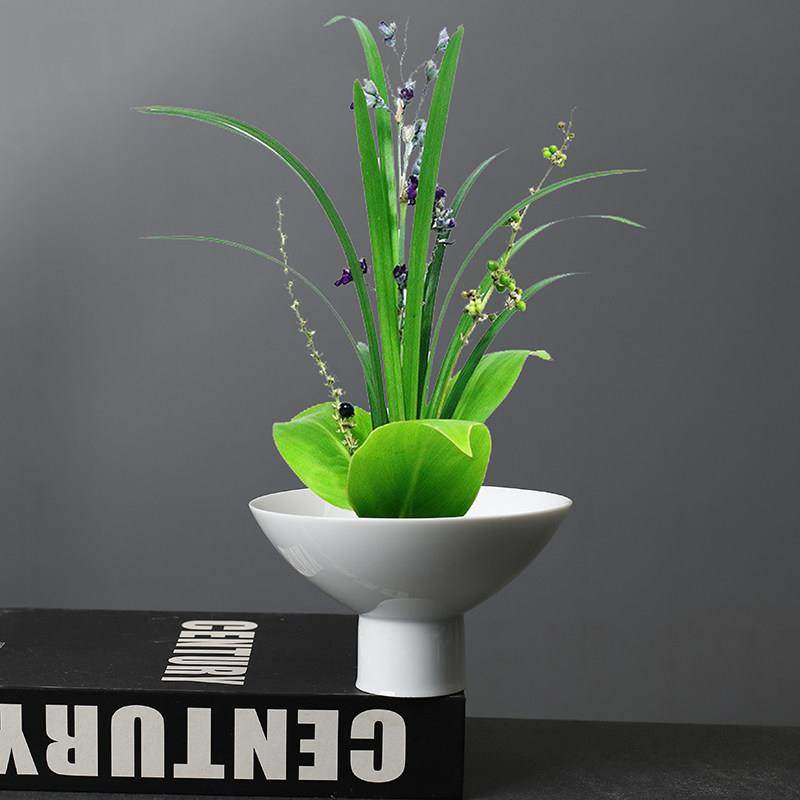 日式剑山插花器花盘器皿家居装饰瓶陶瓷高足果盘中式茶点盘点心碗,淘宝优惠券,粉丝福利购,淘宝优惠卷