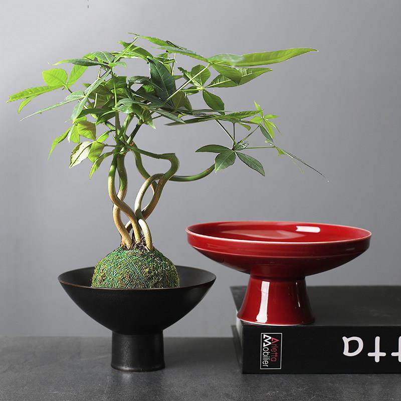 日式剑山插花器花盘器皿家居装饰瓶陶瓷高足果盘中式茶点盘点心碗,淘宝优惠券,粉丝福利购,淘宝优惠卷