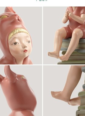 小鸡磕技书本女孩l 客厅工艺品艺术品雕塑摆件创意礼品生日礼物