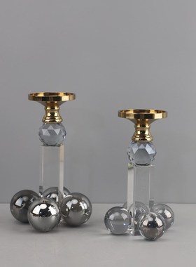 北欧简约几何烟灰k水晶烛台摆件客厅卧室餐厅酒店样板房家居装饰