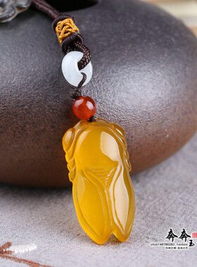 知否。一鸣惊人天然红玛瑙玉蝉吊坠知了粉色水晶玉石饰品项链挂饰