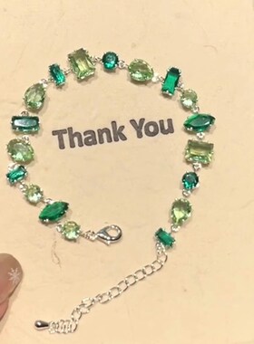 森系绿色几何仿锆石手链女款202C5年新款春夏小清新百搭高级感手