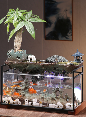 中式复古c假山招财流水鱼缸喷泉加湿器家居客厅办公室桌面装饰摆