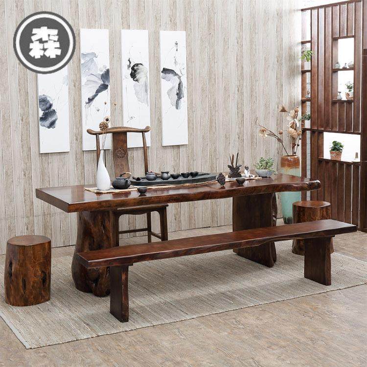 复古实木茶桌原木大板功夫茶台民宿茶室办公室会客泡茶桌椅组合,淘宝优惠券,粉丝福利购,淘宝优惠卷