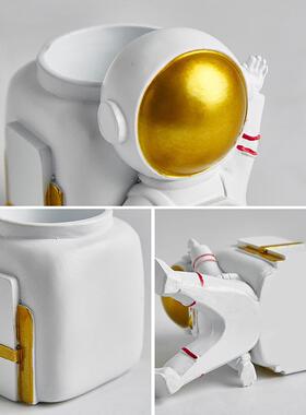 北欧多功能宇航员笔筒手机支架摆件办公桌电脑桌收纳装饰品小摆设