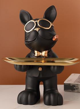斗牛犬狗收纳摆件进门放钥匙托盘前台糖果盘子茶几客厅玄关装饰品
