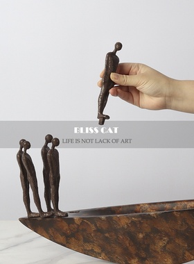 新中式软装平衡金属雕塑摆件样板房D售楼处民宿玄关书柜艺术装饰