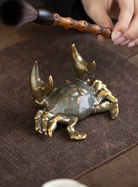 陶瓷摆件手中有钱螃蟹钳手把件 家F居招财把玩解压礼品茶桌装饰品