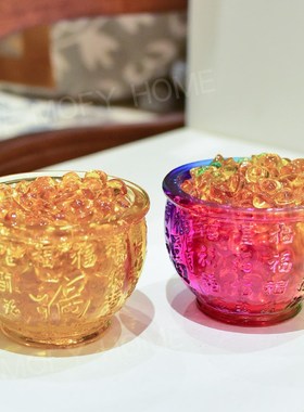 百福缸摆件七彩水晶元宝客厅玄关家居装L饰品工艺品开业乔迁礼物