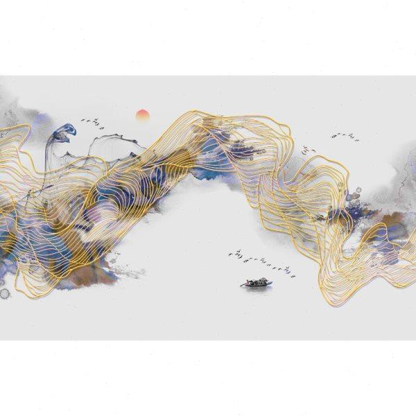 8D新中式抽象金色山水电视背景墙客厅装饰壁画现代简约影视墙布,淘宝优惠券,粉丝福利购,淘宝优惠卷