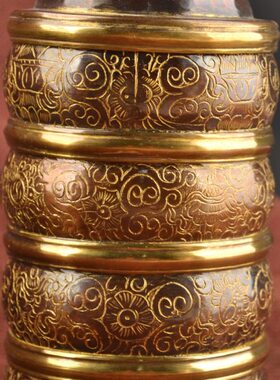 尼泊尔藏式供佛用品供品摆件米壶修粮用纯铜雕花密宗供具多层米盒