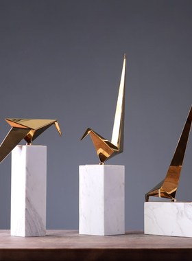 现代简约金属鹤样板房摆件家x居客厅电视柜茶几书房样板间轻奢摆