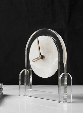 现代轻奢创意云石座钟摆件客厅装饰时钟样板间书房U床头柜桌面座