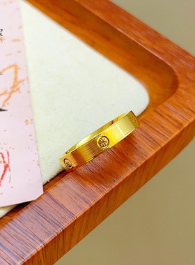 沙金999米字车花螺丝纹拉丝素B圈戒指男女情侣对戒时尚简约送礼物