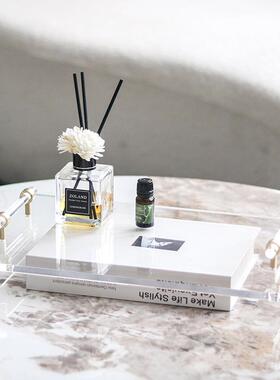 欧式轻奢方NPG形明透亚长克力托摆件现代简约样盘板房售楼处软装