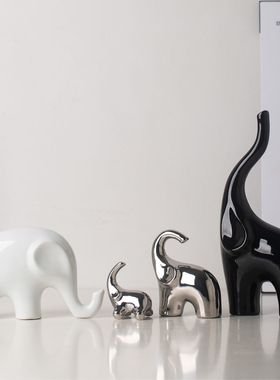 新款四口之家大象摆件招财