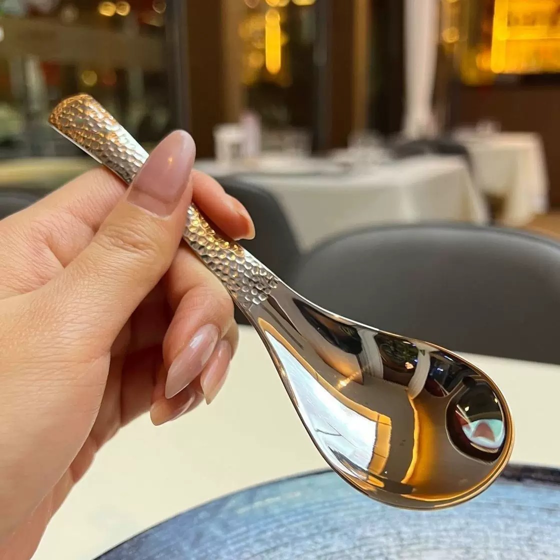 Stainless steel hammered spoon set, home kitchen boutique spoon, kitchen supplies tableware, food aid spoon, high appearance