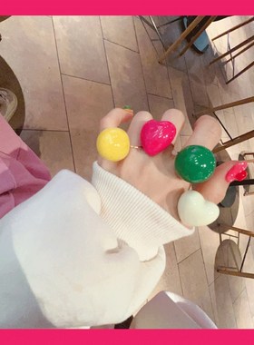糖果色圆形豆豆开口2024年新款潮M时尚独特创意戒指女